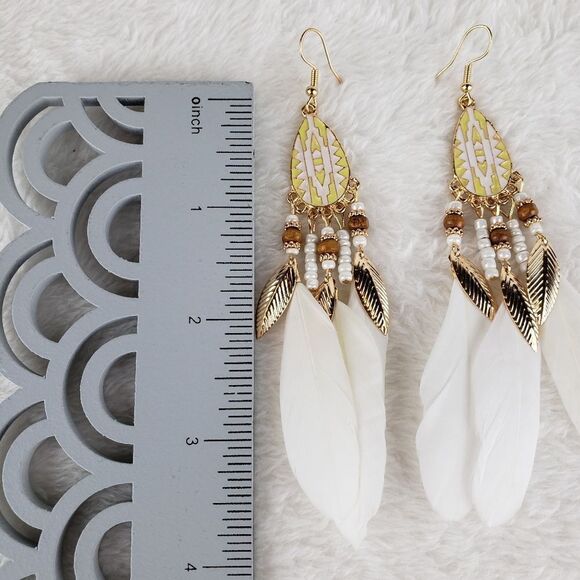 Feather Beaded Drop Earrings - Picture 4 of 4